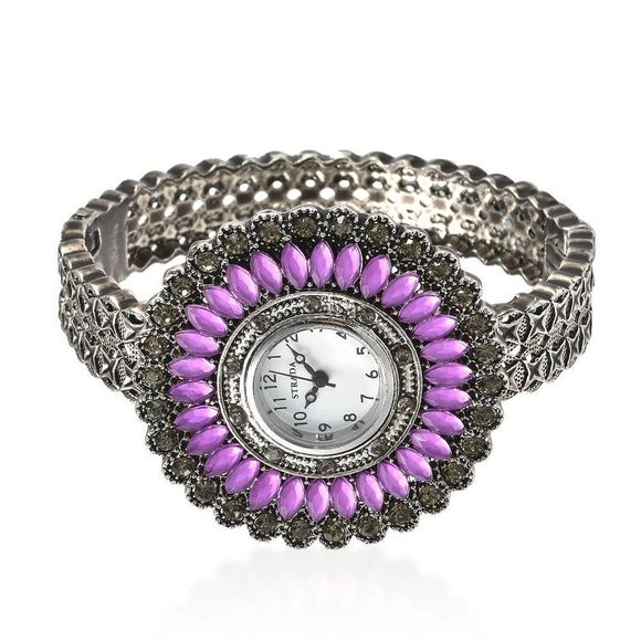 STRADA Gray Austrian Crystal, Simulated Purple Chroma Southwest Style Watch - Picture 4 of 7